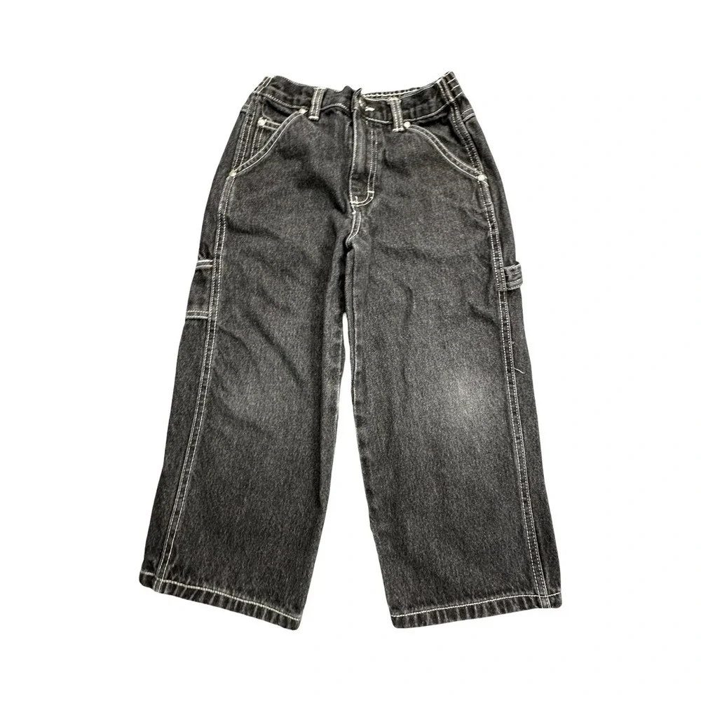 Charles Klein Carpenter Jeans Kid S Black Wide Leg Utility Contrast Stitch Denim